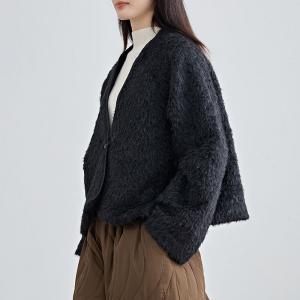 Old Money Short Black Fluffy Jacket Coat