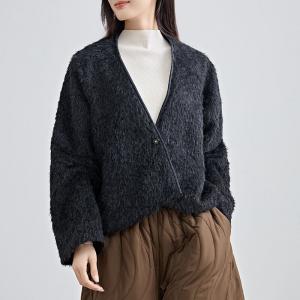 Old Money Short Black Fluffy Jacket Coat