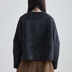 Old Money Short Black Fluffy Jacket Coat