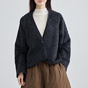 Old Money Short Black Fluffy Jacket Coat