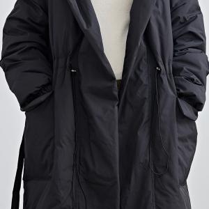 Tied Waist Black Midi Hooded Down Coat