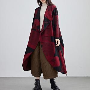 Waterfall Collar Wool Blend Red Waistcoat