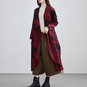 Waterfall Collar Wool Blend Red Waistcoat