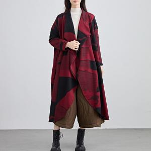 Waterfall Collar Wool Blend Red Waistcoat