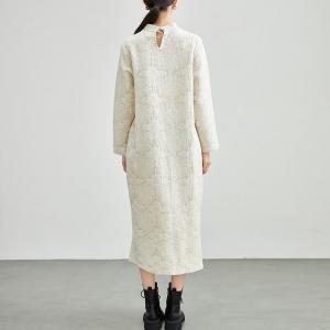 Mandarin Collar Beige Jacquard Qipao Dress