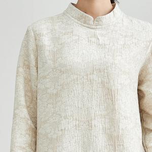 Mandarin Collar Beige Jacquard Qipao Dress