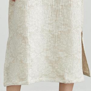 Mandarin Collar Beige Jacquard Qipao Dress