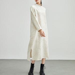Mandarin Collar Beige Jacquard Qipao Dress