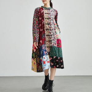 Flowers Patchwork Frog Button Modern Loose Qipao