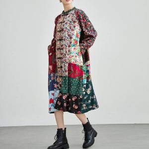 Flowers Patchwork Frog Button Modern Loose Qipao