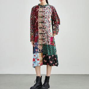 Flowers Patchwork Frog Button Modern Loose Qipao