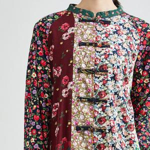 Flowers Patchwork Frog Button Modern Loose Qipao