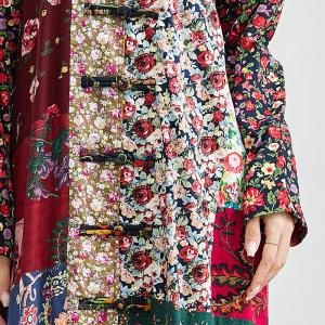 Flowers Patchwork Frog Button Modern Loose Qipao