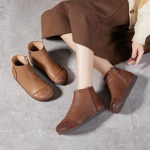 Round Toe Zip Up Warm Lined Short Boots