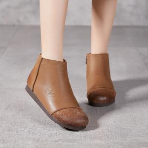 Round Toe Zip Up Warm Lined Short Boots