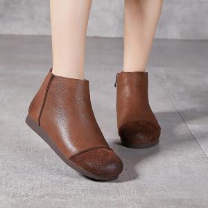 Round Toe Zip Up Warm Lined Short Boots