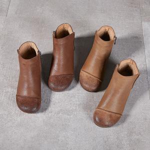 Round Toe Zip Up Warm Lined Short Boots