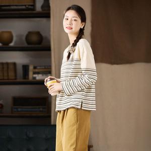 Horizontal Stripes Apricot Cotton T-shirt
