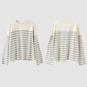 Horizontal Stripes Apricot Cotton T-shirt