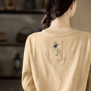 Girl Character Embroidered Long Sleeves Tee