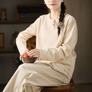 Apricot Button Decoration Pullover Sweatshirt