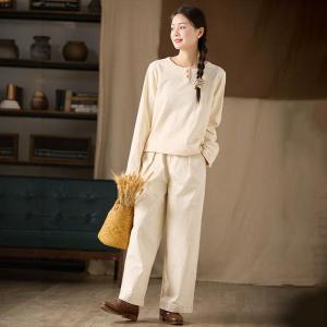Apricot Button Decoration Pullover Sweatshirt