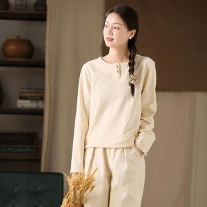 Apricot Button Decoration Pullover Sweatshirt