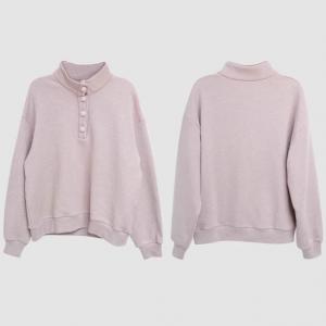 Stand Collar Baby Pink Cotton Hoodless Sweatshirt