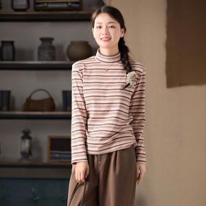 Colorful Striped High Collar Soft T-shirt