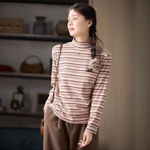 Colorful Striped High Collar Soft T-shirt