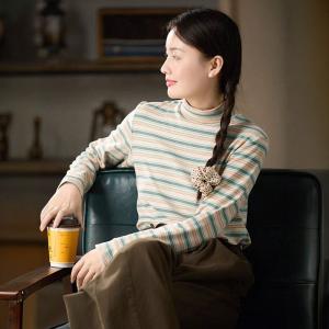 Colorful Striped High Collar Soft T-shirt