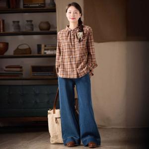 Loose-Fitting Classic Gingham Blouse