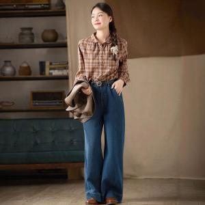 Loose-Fitting Classic Gingham Blouse