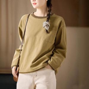 Lace Hem Check Pocket Causal Warm Sweatshirt