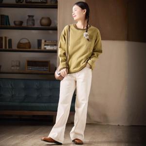 Lace Hem Check Pocket Causal Warm Sweatshirt