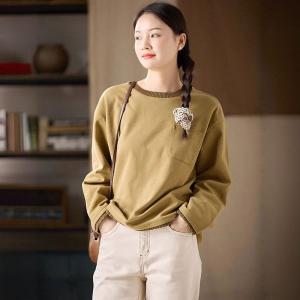 Lace Hem Check Pocket Causal Warm Sweatshirt