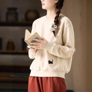 Black Cartoon Cat Embroidered Sweatshirt