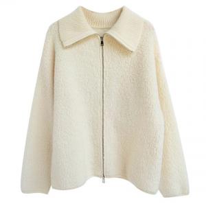 Front Zip Wide Lapel Warm Wool Fluffy Coat