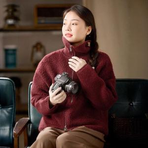 Front Zip Wide Lapel Warm Wool Fluffy Coat