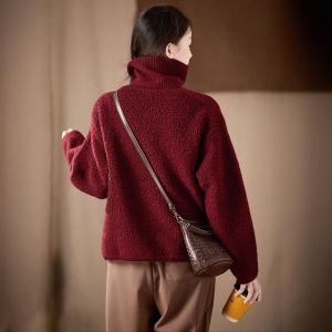 Front Zip Wide Lapel Warm Wool Fluffy Coat
