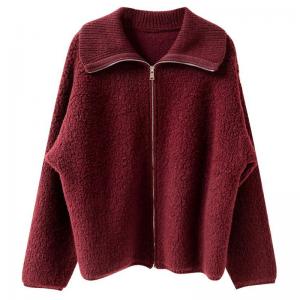 Front Zip Wide Lapel Warm Wool Fluffy Coat