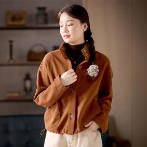 Stand Collar Drawstring Short Caramel Jacket