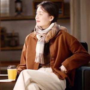 Stand Collar Drawstring Short Caramel Jacket