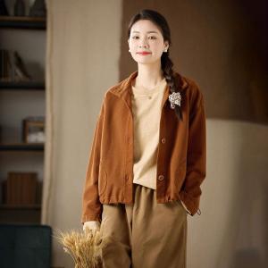 Stand Collar Drawstring Short Caramel Jacket