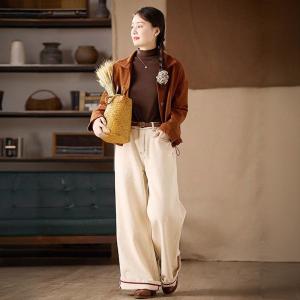 Stand Collar Drawstring Short Caramel Jacket