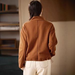 Stand Collar Drawstring Short Caramel Jacket