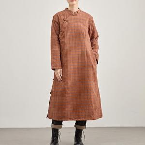 Small Orange Plaid Quilted Large Qipao Dress