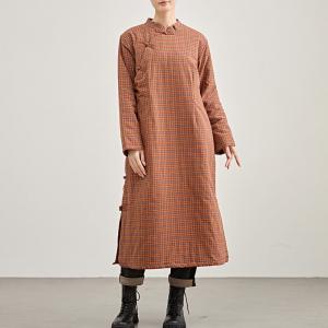 Small Orange Plaid Quilted Large Qipao Dress