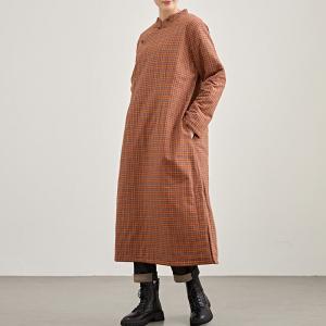Small Orange Plaid Quilted Large Qipao Dress