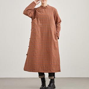Small Orange Plaid Quilted Large Qipao Dress